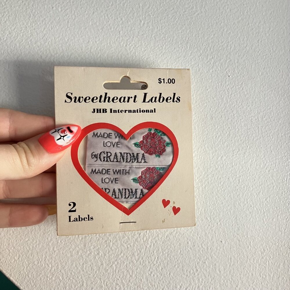 Vintage JHB International Sweetheart Labels 2 Made‎ With Love By GRANDMA Sewing